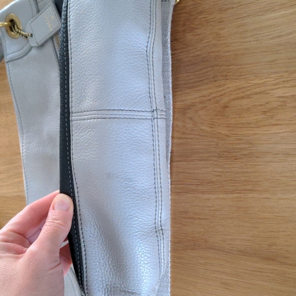 Fossil "Karli" Grey, w/ White & Black Stripes Leather Hobo Shoulder Bag - Picture 3 of 6